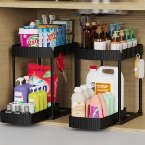 Black Pull‑Out Storage Organizers, 2‑Pack Under Sink Bins