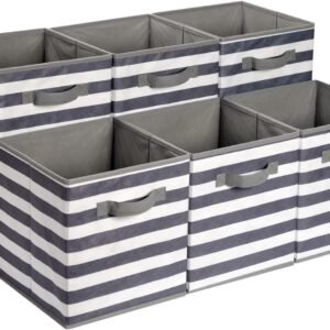 Collapsible Fabric Cube Bins, 6‑Pack Stripe Storage Organizers