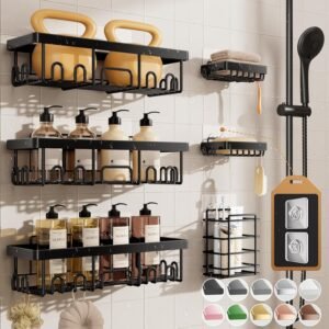 Rustproof Shower Caddy Set, 6‑Pack Adhesive Wall Shelves