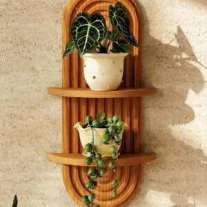 Boho Brown Plant Wall Shelf – Mid Century Wooden Decor