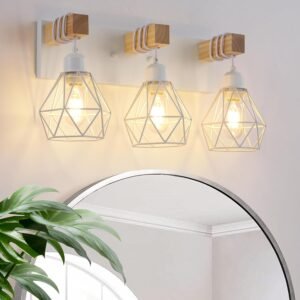 Farmhouse Vanity Light, 3‑Bulb Rustic Wood Bathroom Wall Fixture