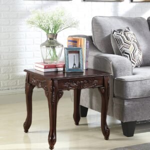 Ornate Wood End Table, Traditional Dark Cherry Accent Furniture