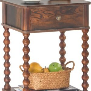 Mid Century Nightstand, Rustic Brown Bedside Table with Drawer