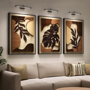 Boho Tropical Wood Wall Art Set – Large Botanical Decor