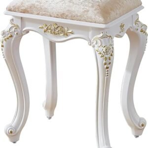 Vintage Velvet Vanity Stool, Round Makeup Chair Ottoman Bench