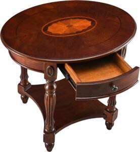 Solid Wood Oval End Table, Drawer Storage Nightstand
