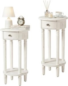Rustic Round End Tables, 2‑Tier Wooden Nightstand Set
