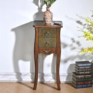 Vintage Solid Wood Coffee Table, Rustic End Table with Drawers