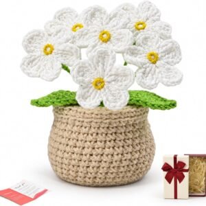 Handmade White Forget-Me-Not Crochet Flowers for Cute Desk Decor