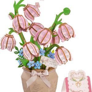 3D Wooden Pink Lily of the Valley Flower Puzzle Craft Kit for Adults