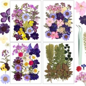 100-Piece Natural Purple Pressed Dried Flowers and Leaves for DIY Crafts