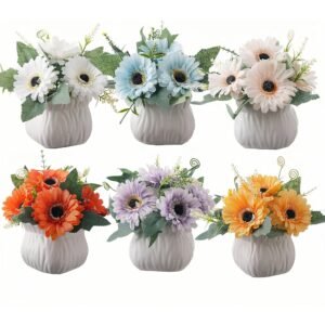 6-Piece Artificial Sunflower Arrangement with Ceramic Vases for Table Decor