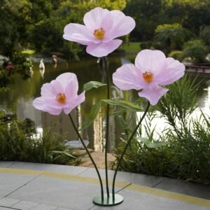 Large Pink Artificial Poppy Paper Flowers with Stand for Party and Home Decor