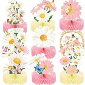 9-Piece Daisy Honeycomb Table Decorations for Floral Birthday Parties