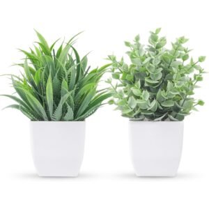 2-Pack Small Artificial Potted Plants for Bathroom, Office and Home Décor