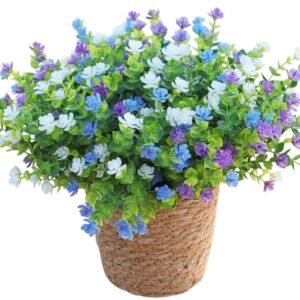 12 Bundles UV-Resistant Artificial Blue Flowers for Outdoor Planters and Garden Décor