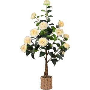 3FT Artificial Camellia Tree with Lifelike Flowers, Potted Greenery for Indoor and Outdoor Décor