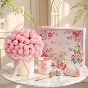 Pink Flower Blanket Gift Basket and Self-Care Package for Women